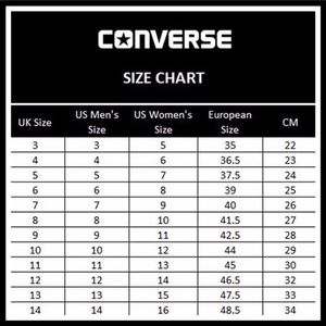 converse chuck size chart